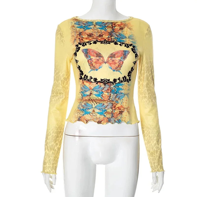 Fashionable Long Sleeve Printed T-Shirt Top Q24TP580 Wear Cross-Border Arrival Crew Neck Tee