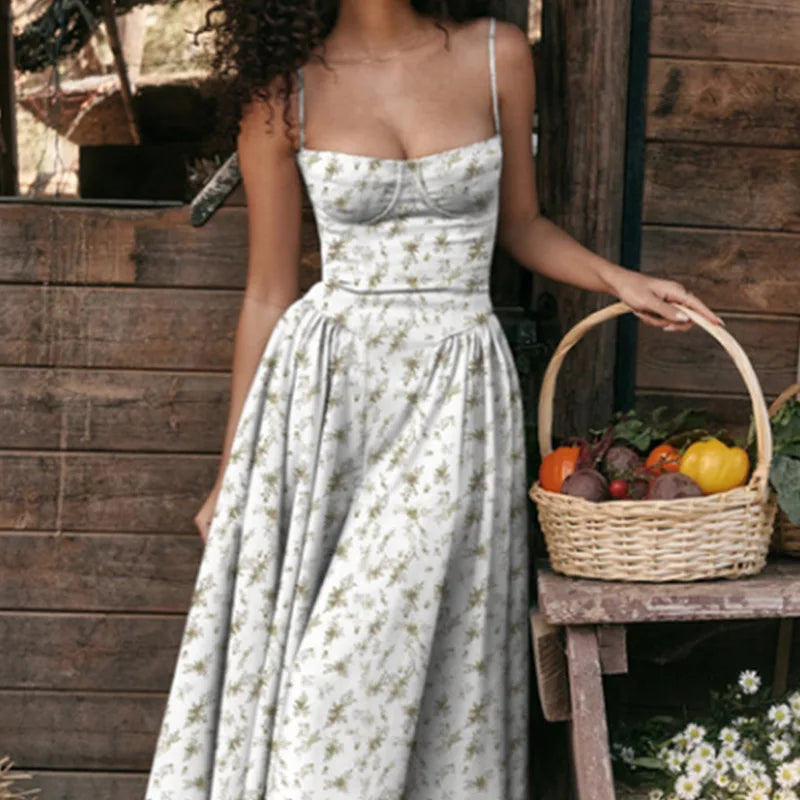 Elegant Sleeveless Backless Pleated Dresses Lady Solid Sling Midi Dress Party Evening A-line Robes