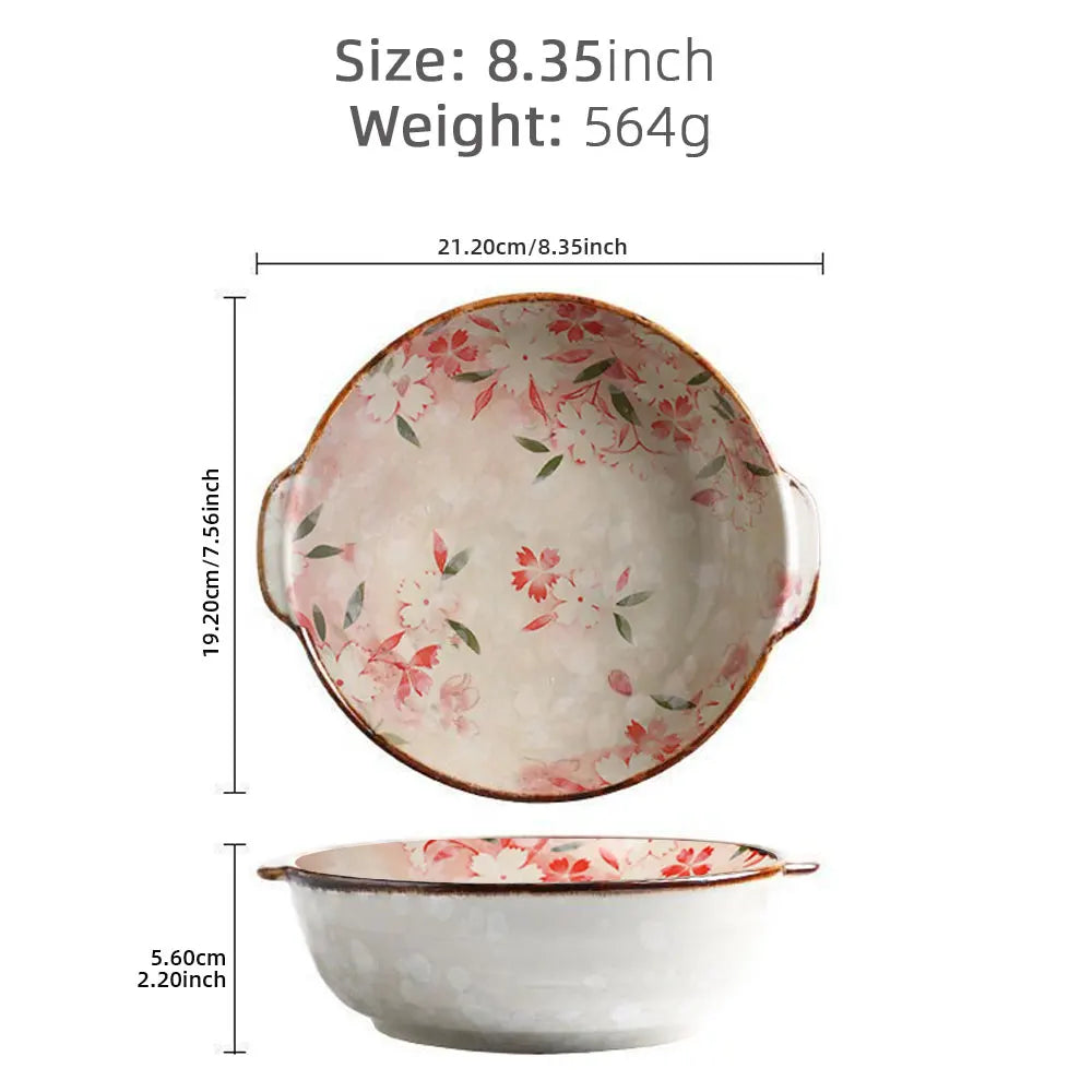 8.35 inch Japanese Style Vintage Amphora Ceramic Soup Bowl Microwave Oven Bowl with Non Slip Bottom Salad Pasta Fruit Bowl