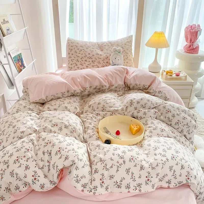 Ins-style Class A ultra-soft double-layer yarn washed cotton 4-piece set, cute quilt cover, student dormitory single