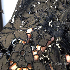 European Hollow Lace Jeans Black Lace Denim Pants Heavy Industry Beads Diamond Denim Splicing Crochet