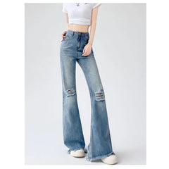 Ladies Jeans Flare High Waist Denim Trouser Leisure Slimming Vintage pants Y2k Flared Straight Leg Jeans On The Ground