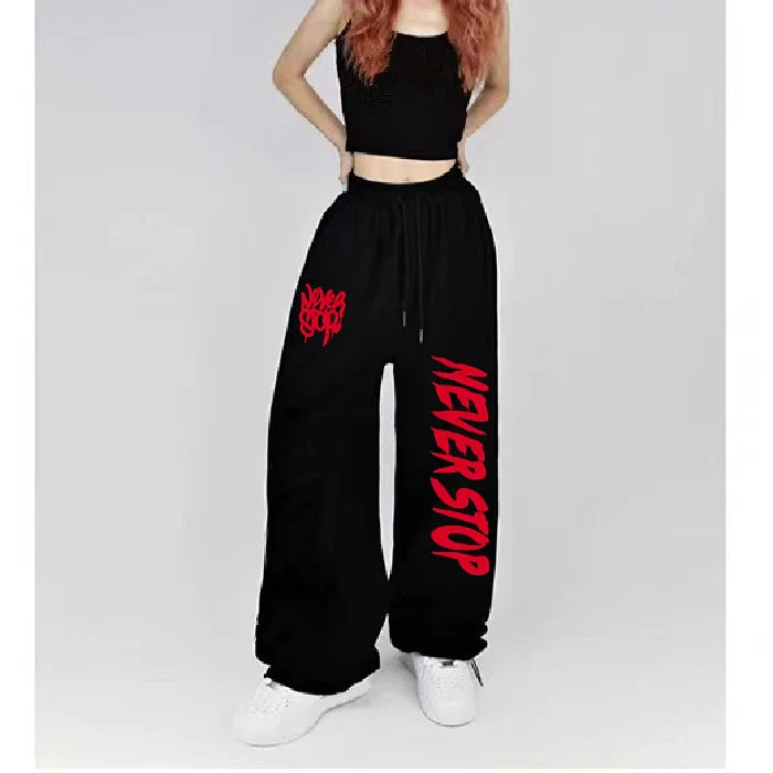 Black White Drawstring Design Sweatpants Street Dance Hip-hop Sports Pants