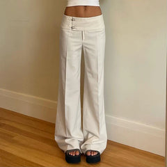 Solid Loose Casual Long Pants Simple Basic All-Match Office Lady Style Bottoms