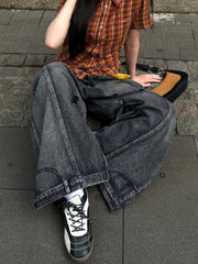 American Street Hip Hop Black Wash Machete Jeans Y2K Retro Old Ripped Loose Spice Girls Harajuku Casual Wide Leg Jeans