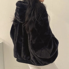 Korean Casual Cashmere Padded Double-Sided Lamb Wool Cotton-Padded Jacket Y2K Zipper Hooded Cotton-Padded Jackets Coat