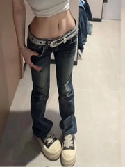 American Retro Pocket Wing Embroidery Jeans Y2K Girls Low Waisted Pants Street Hip Hop Harajuku Gothic Punk Jeans