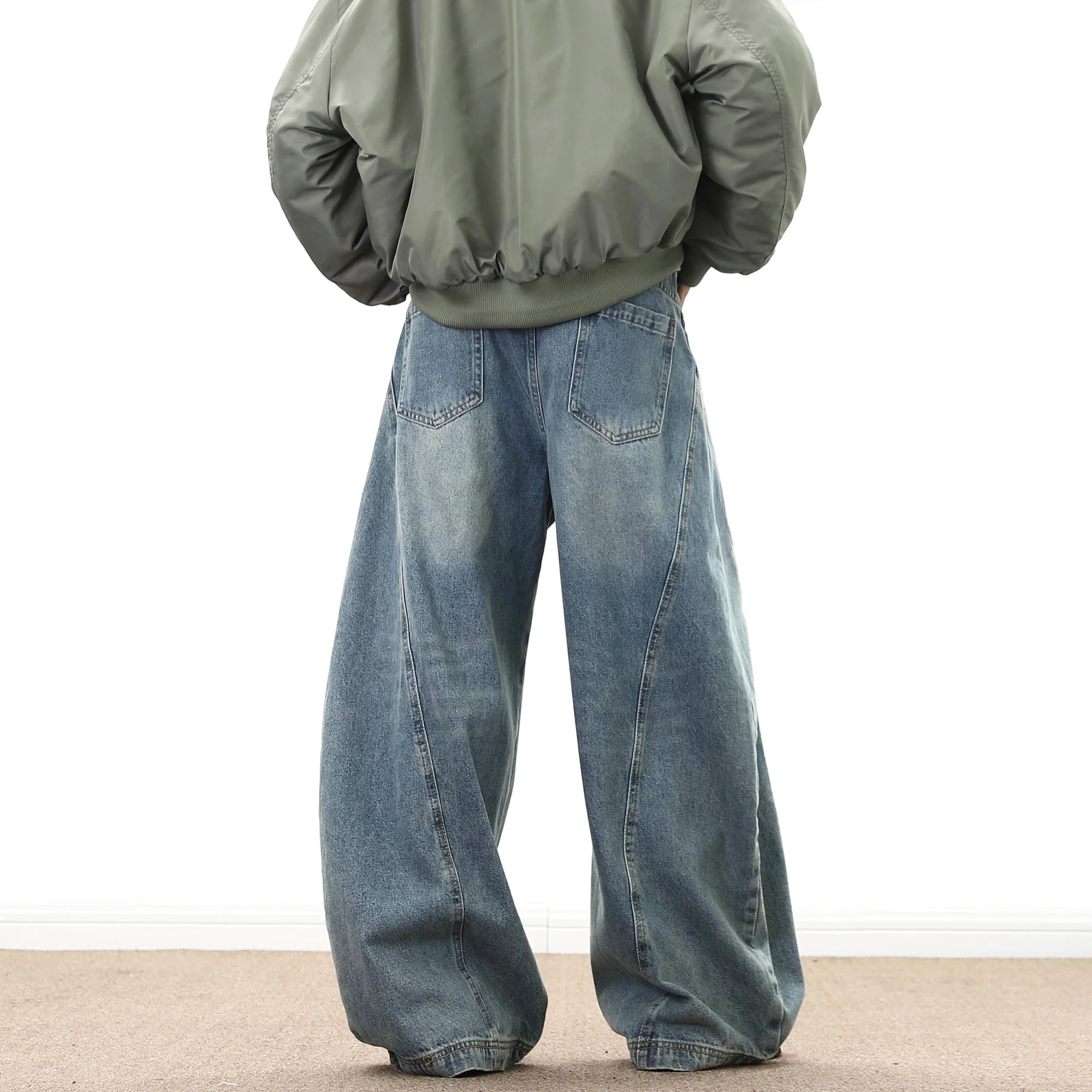Wide Leg Denim Pants Male Loose Cowboy Mopping Trousers baggy Jeans Handsome Washed Streetwear Casual