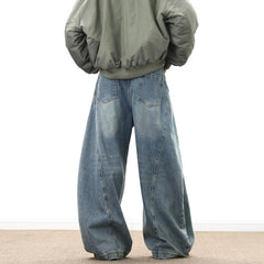 Wide Leg Denim Pants Male Loose Cowboy Mopping Trousers baggy Jeans Handsome Washed Streetwear Casual