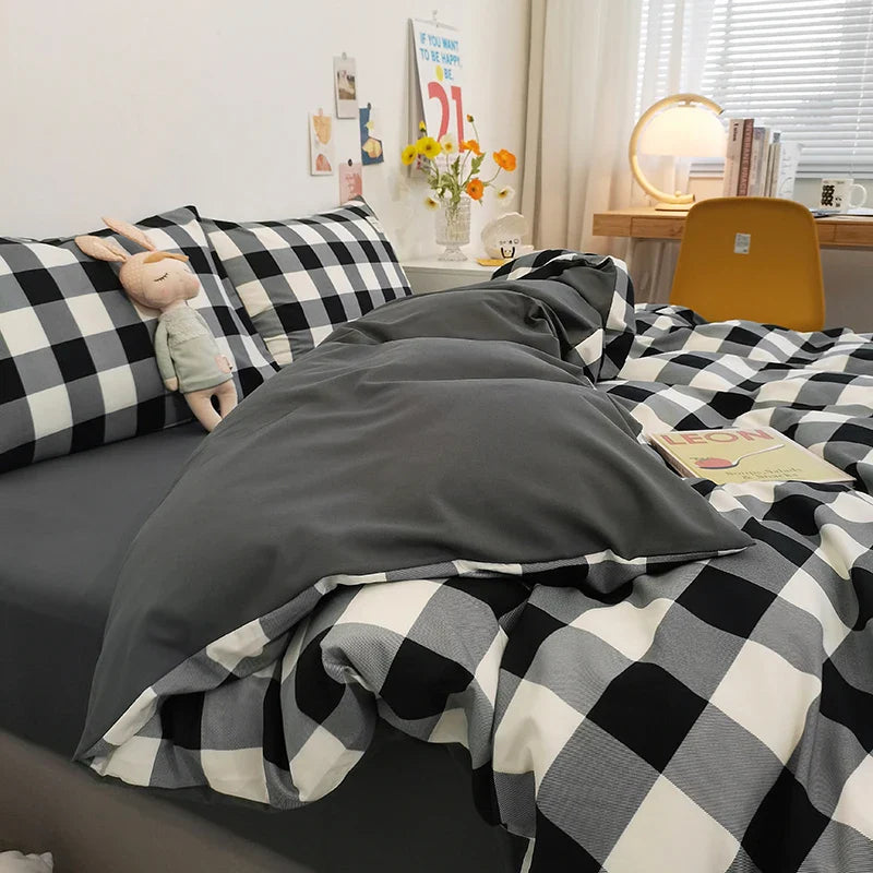 Japan Style Plaid Queen Duvet Cover Set 220x240 High-quality Soft Skin-friendly Bedding Set King Size Quilt Cover Pillowcases