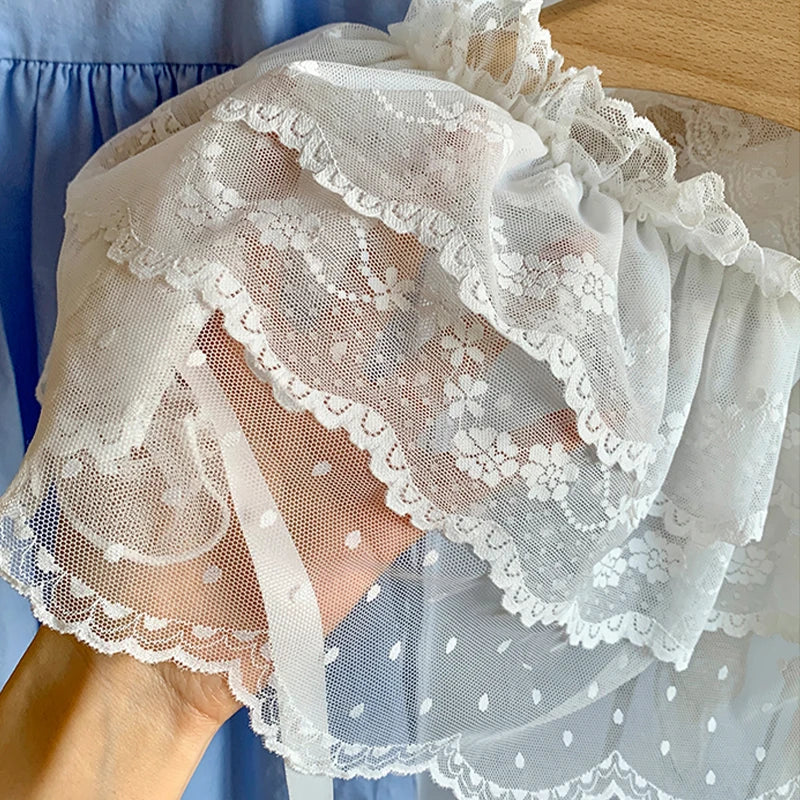 Korean Lace Irregular Skirt Curtain White Flowers Lace Mesh Halfbody Skirt Bottoms Jeans Decorative Hemline