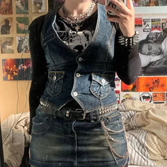 Denim Vest Slim Fit European American Cross Border Trade Goods Smooths Your Silhouette Dense Fabric Vest