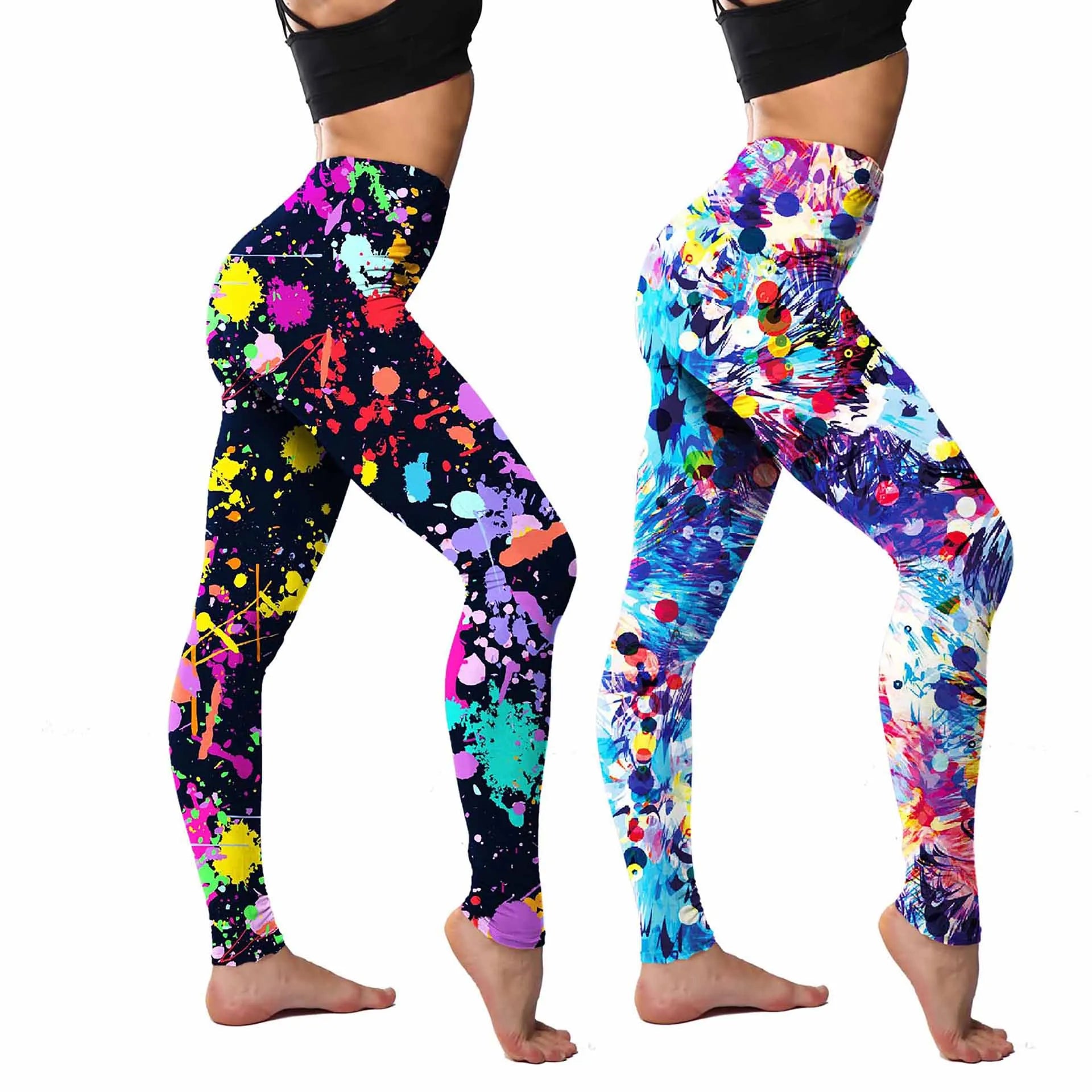 2Pack Stretchy Colorful Printing Leggings Elastic Tight Cropped Pants