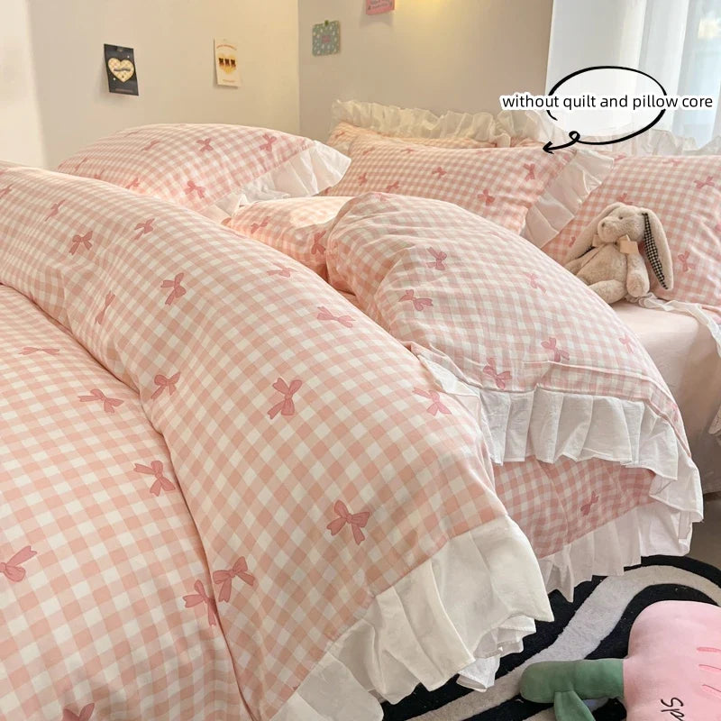 3 Piece duvet cover Set bowknot printting Quilt cover Set comfortable Ruffles Bedding Set Bedspread