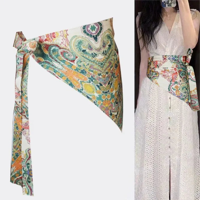 Chinese-style Bohemian ethnic triangular scarf tie, ladies' decorative waist cover, girl fart curtain