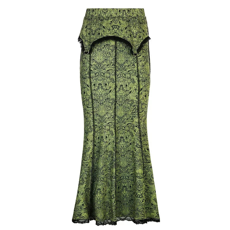 Rural girl style lace color contrast bag buttock fishtail dress cross-border retro low-rise slim-fit skirt