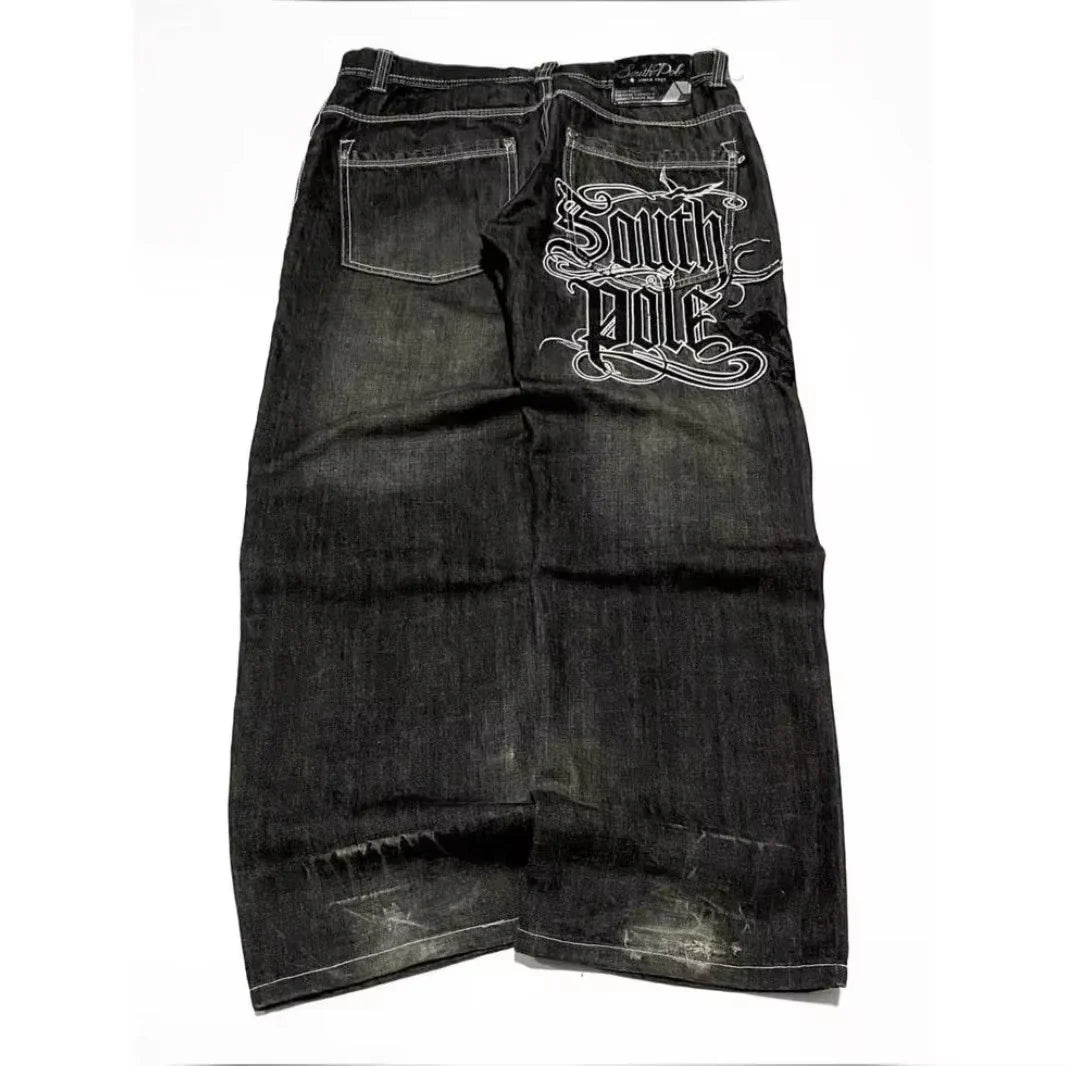 American Y2K Street Trend Letter Embroidered Loose Jeans Harajuku Hip Hop Oversized Wide-leg Pants Unisex Mopping Jeans