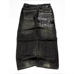American Y2K Street Trend Letter Embroidered Loose Jeans Harajuku Hip Hop Oversized Wide-leg Pants Unisex Mopping Jeans