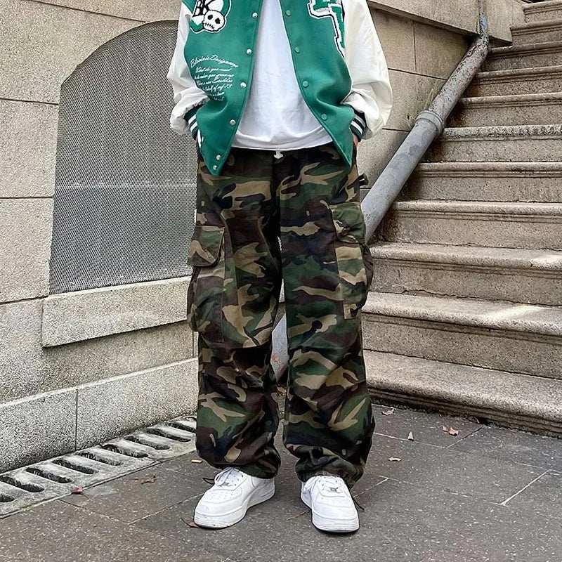 Y2k American High Street Retro Hiphop Camouflage Cargo Pants Thin Pants Gothic Straight Leg Casual Pants Trend Brand