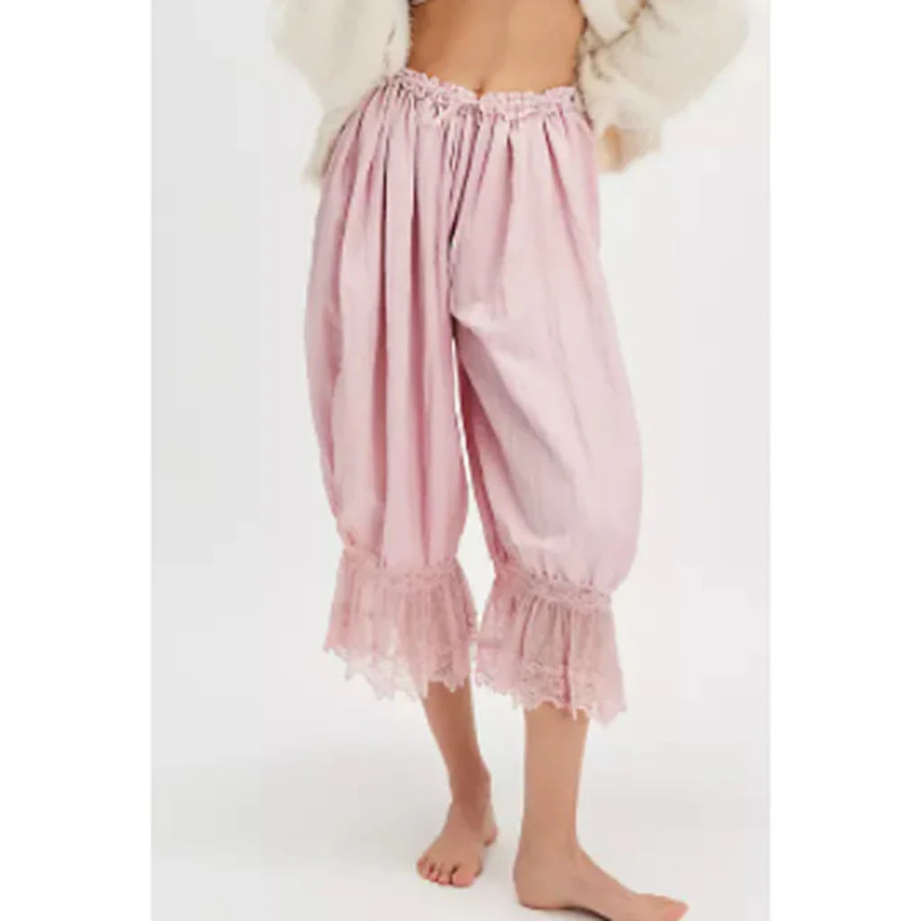 Combhasaki Y2K Loose Fit Bloomers Cropped Pants Drawstring High Waist Floral Lace Patchwork Calf-Length Lantern Trousers