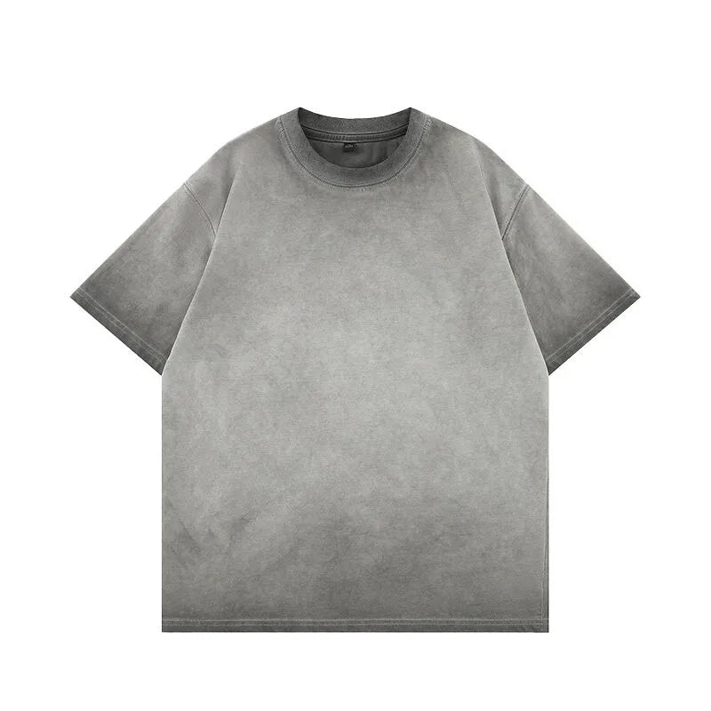 Mens Gradient Washed Loose Crew Neck Tee Streetwear Vintage Distressed Oversized Tshirt man Casual Trendy Basic Top