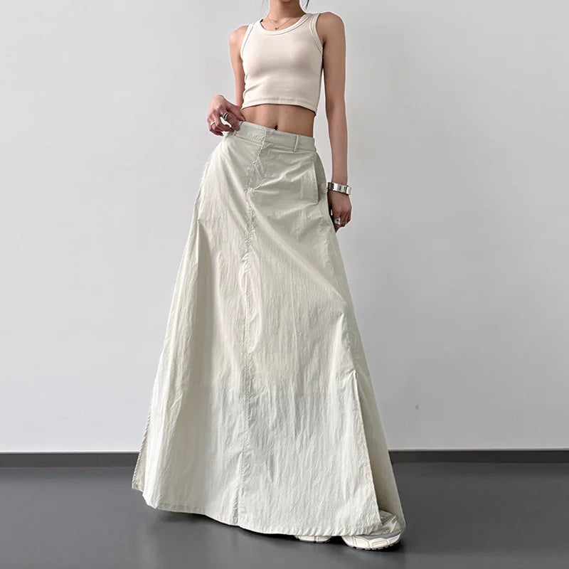 Temperament Retro Slit Cargo Skirts High Waist Streetwear Midi Skirts Y2K Chic Hip All Match Folds A Line Skirt