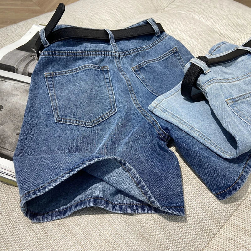 Korean Style Clothing Casual High Waist Denim Shorts Solid Color Loose Wide Leg A-line Pants
