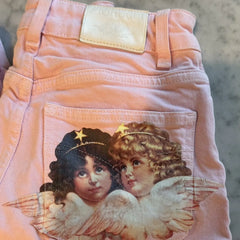 Y2K Light Pink Baggy Straight Leg Jeans Clothing Harajuku Classic Angel Graphic Printed Trousers Gothic High Waist Pants