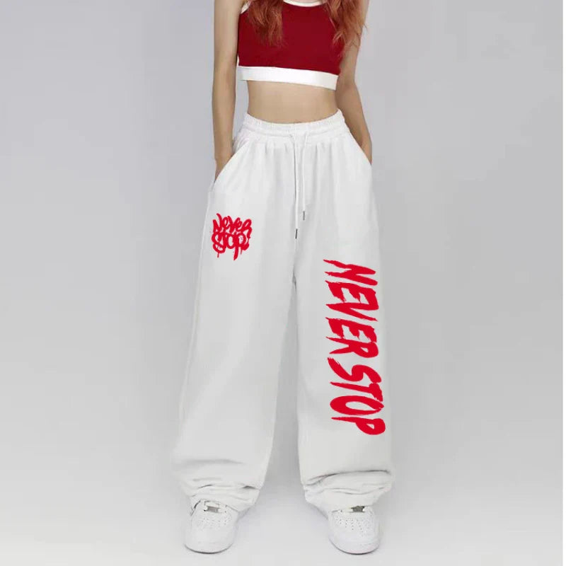 Black White Drawstring Design Sweatpants Street Dance Hip-hop Sports Pants