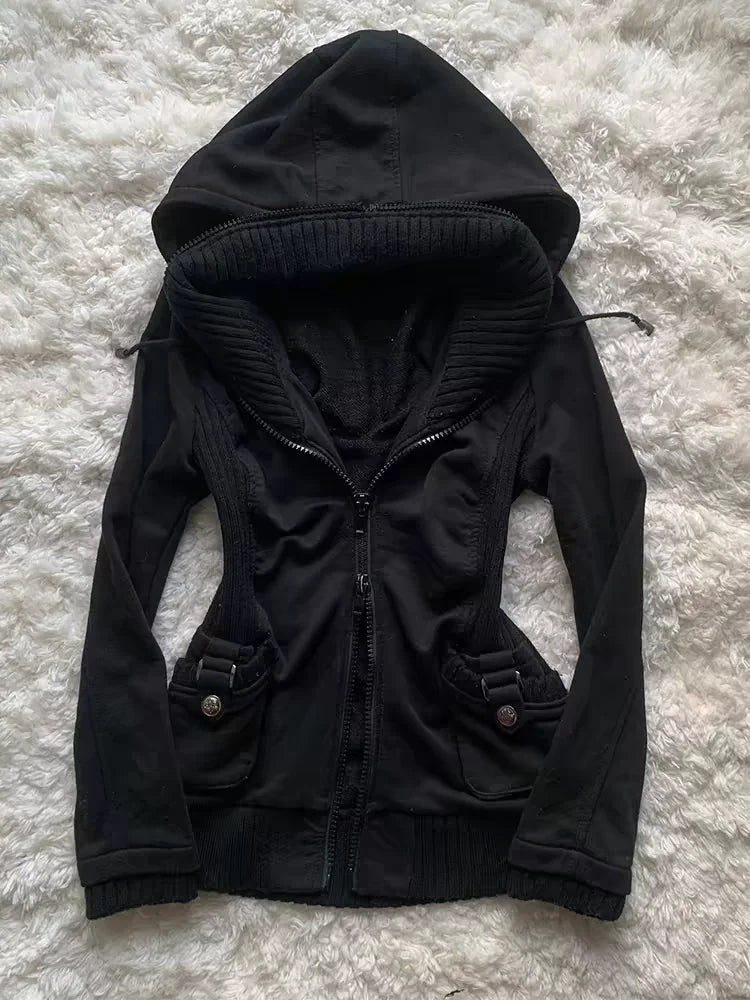 Black Trend Casual Hoodie Retro Gothic Sweatshirts Hip Hop Punk Style Multifunctional High Street Cardigan