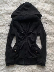 Black Trend Casual Hoodie Retro Gothic Sweatshirts Hip Hop Punk Style Multifunctional High Street Cardigan