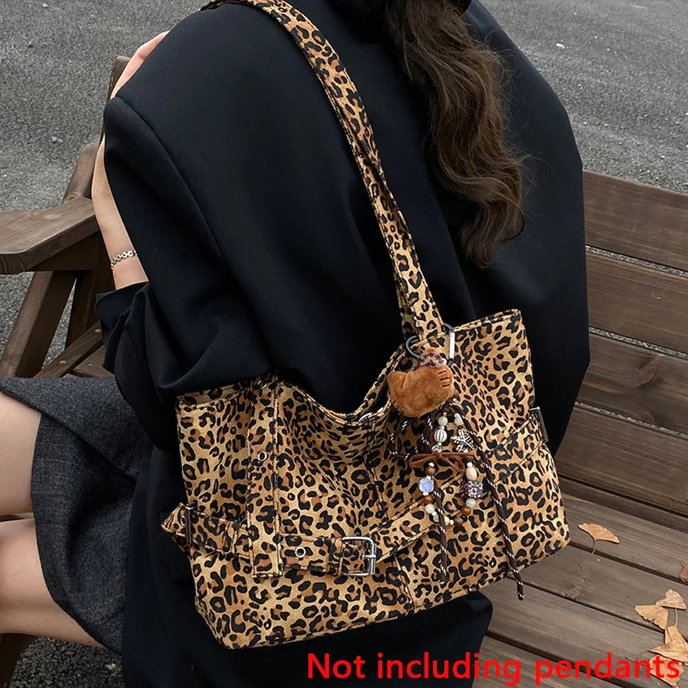 Casual Large-Capacity Leopard Print Bag Lightweight Versatile Shoulder Bag Relaxed Commuting Tote Bag