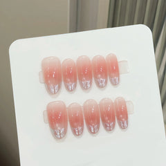 10pcs Simple Handmade Fake Nail Tip Gradient Pink Design False Nail Art Reusable French Cat's Eye Mid-length Oval Press on Nails