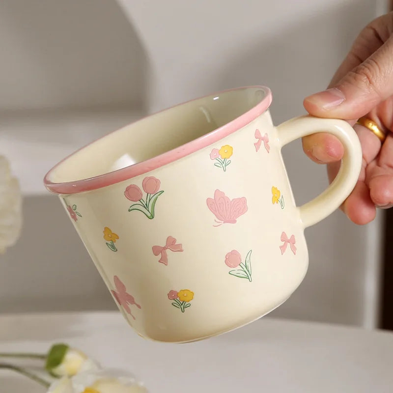 Creative Coffee Mug with Tulip Flower Design Ceramic Cup