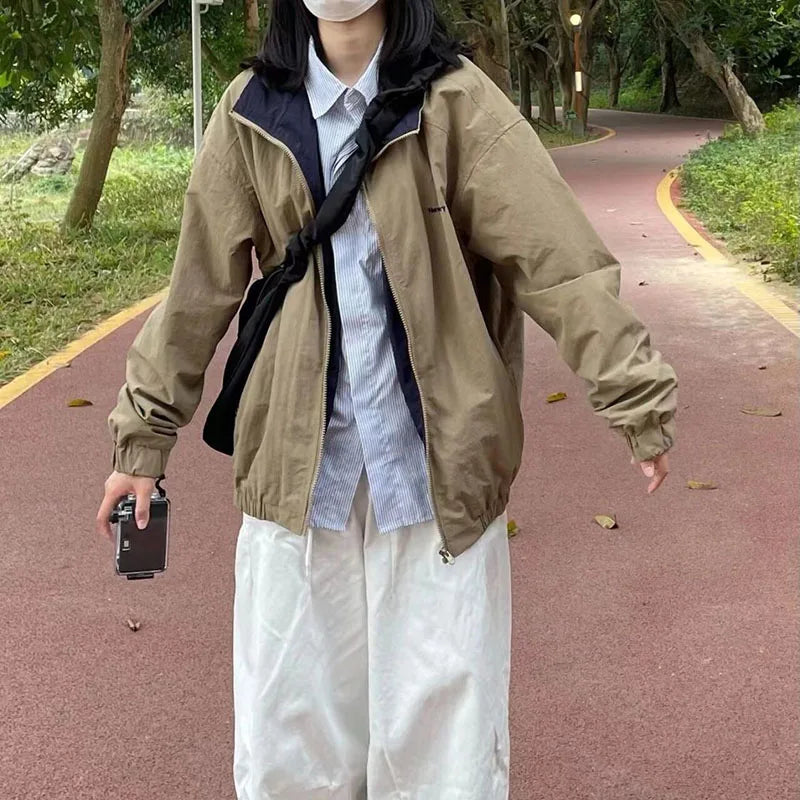Harajuku All-Match Bomber Jackets Streetwear Hip Hop Oversize Zipper Coat Korean Loose Student Baseball Uniform Outerwear