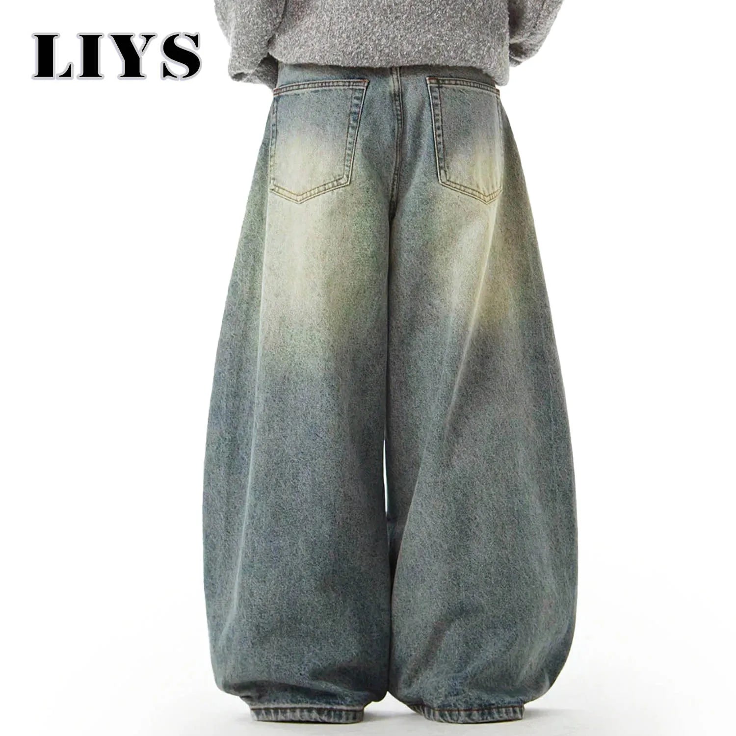 Wear Blue Wide-Leg Denim Pants Baggy Jeans Vintage Three-Dimensional Cut Curved Knife Jeans Loose Fit Trend