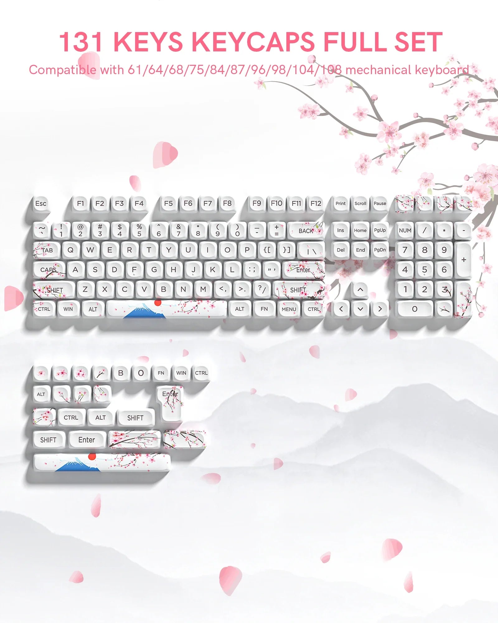 Pink Cat Dye Sublimation PBT Keycaps 136 Keys MOA Profile Keyboard Keycaps