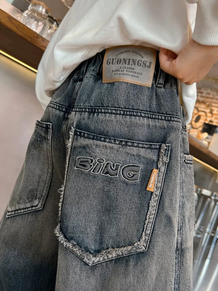 Teenagers Boys Jeans Children Wide Leg Denim Pants
