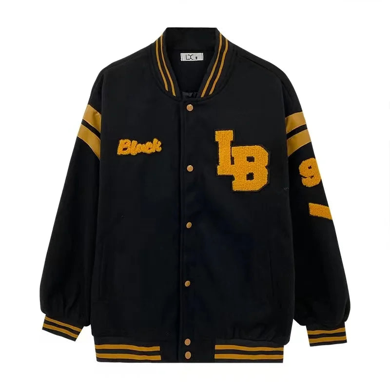 American Letter Flocking Baseball Uniform Jacket Y2K Retro Vintage Lovers Motorcycle