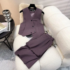 Simple Sleeveless Suit Vest Casual Wide Leg Pants Two-piece Set