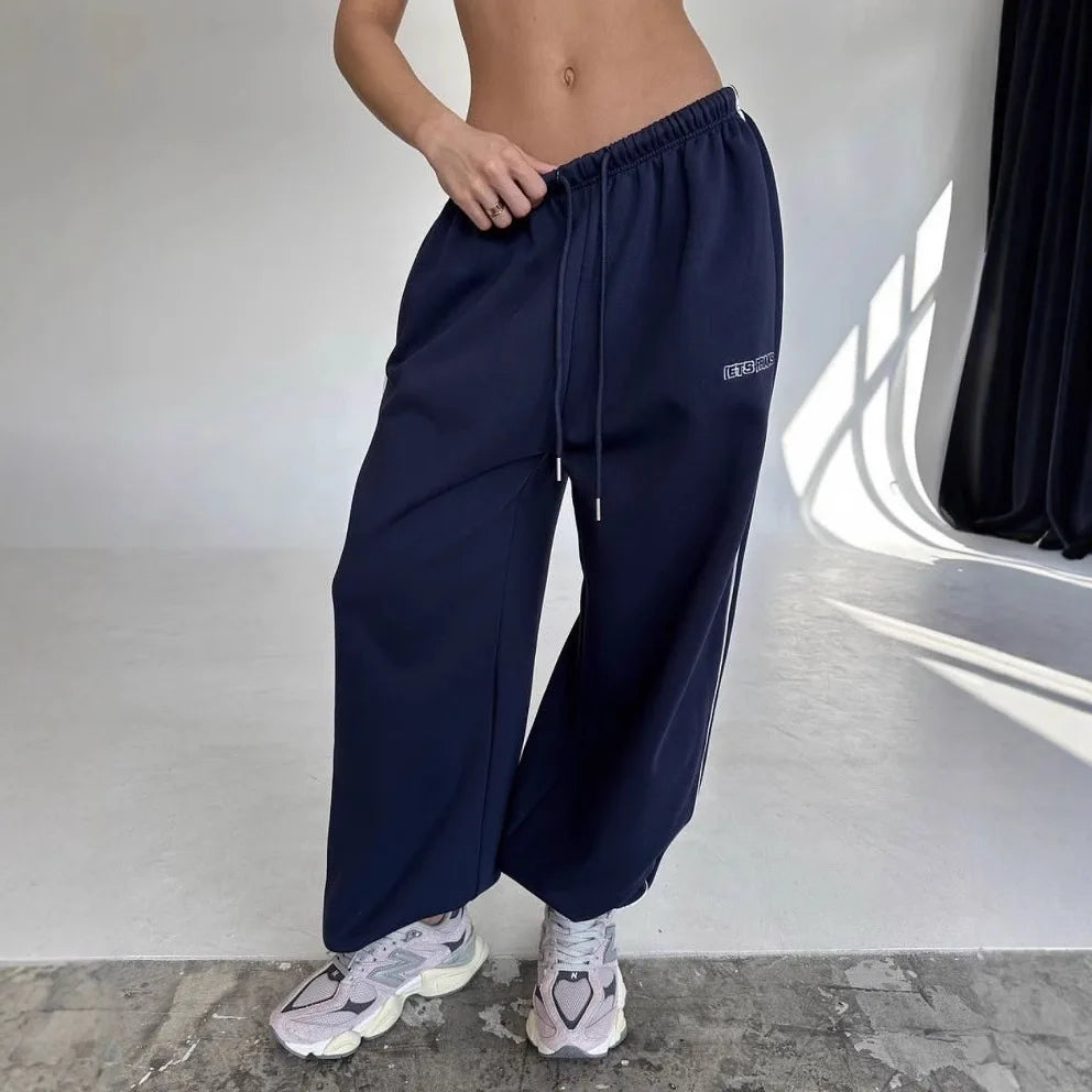 American Black Retro Hip-Hop Oversized Streetwear Casual Sweatpants Loose Jogging Pants High Waist Wide-Leg Pants