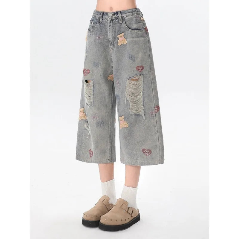 Oversized Wide Leg Design High Street Y2k Ripped Edge Jeans