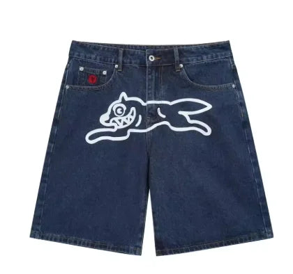 Y2k American Retro Hip-Hop Printed Denim Shorts