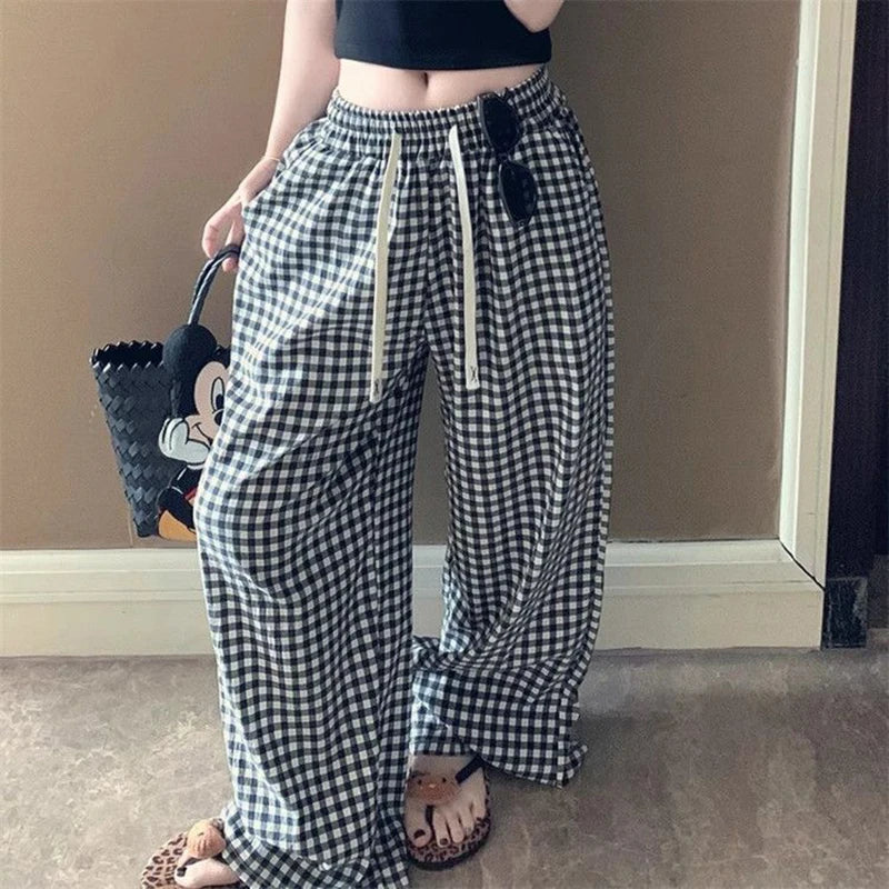 Japanese Striped Thin Wide Leg Pants Loose Lazy Style Casual Pants Y2K Baggy All Match Straight Trousers