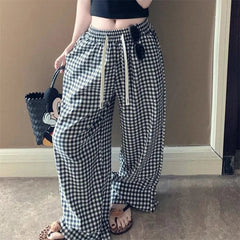 Japanese Striped Thin Wide Leg Pants Loose Lazy Style Casual Pants Y2K Baggy All Match Straight Trousers