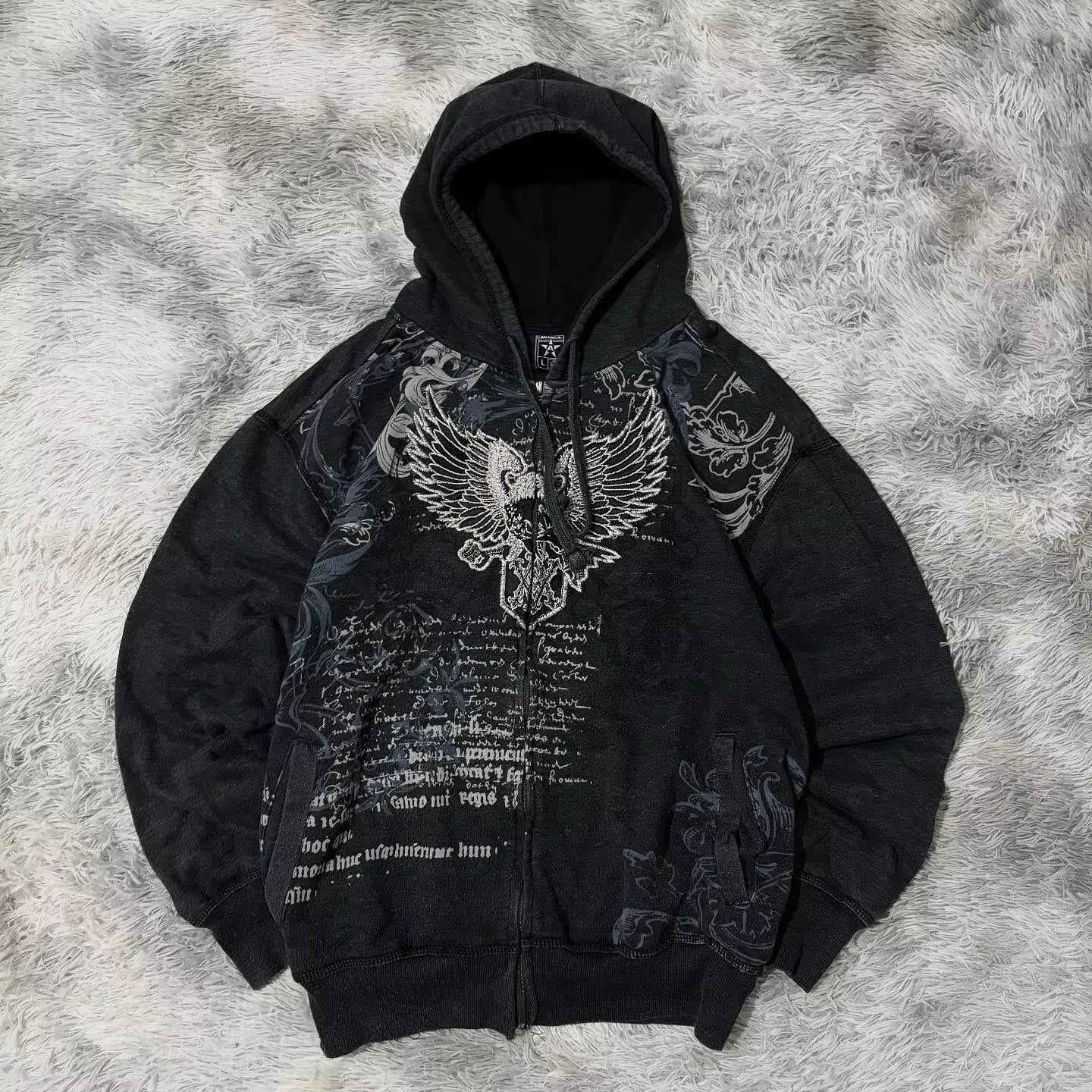 American Skull Print Hoodie Y2K Vintage Rock Hip Hop Gothic Casual Joker Plus Velvet Padded Sweater
