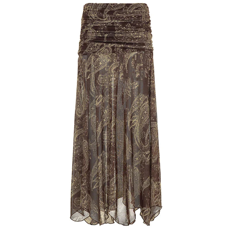 SUCHCUTE Brown vintage Print Low-Waist Skirts