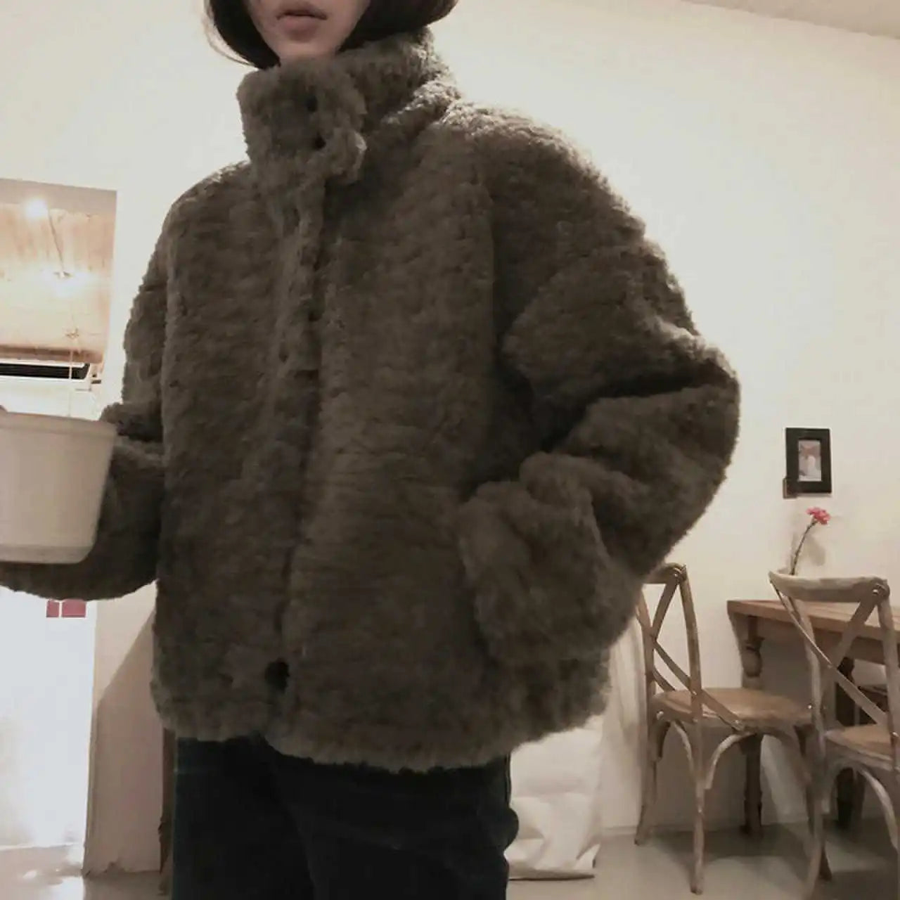 American Loose Short Lamb Wool Jacket High Street Lambswool Jacket Coat Jackets
