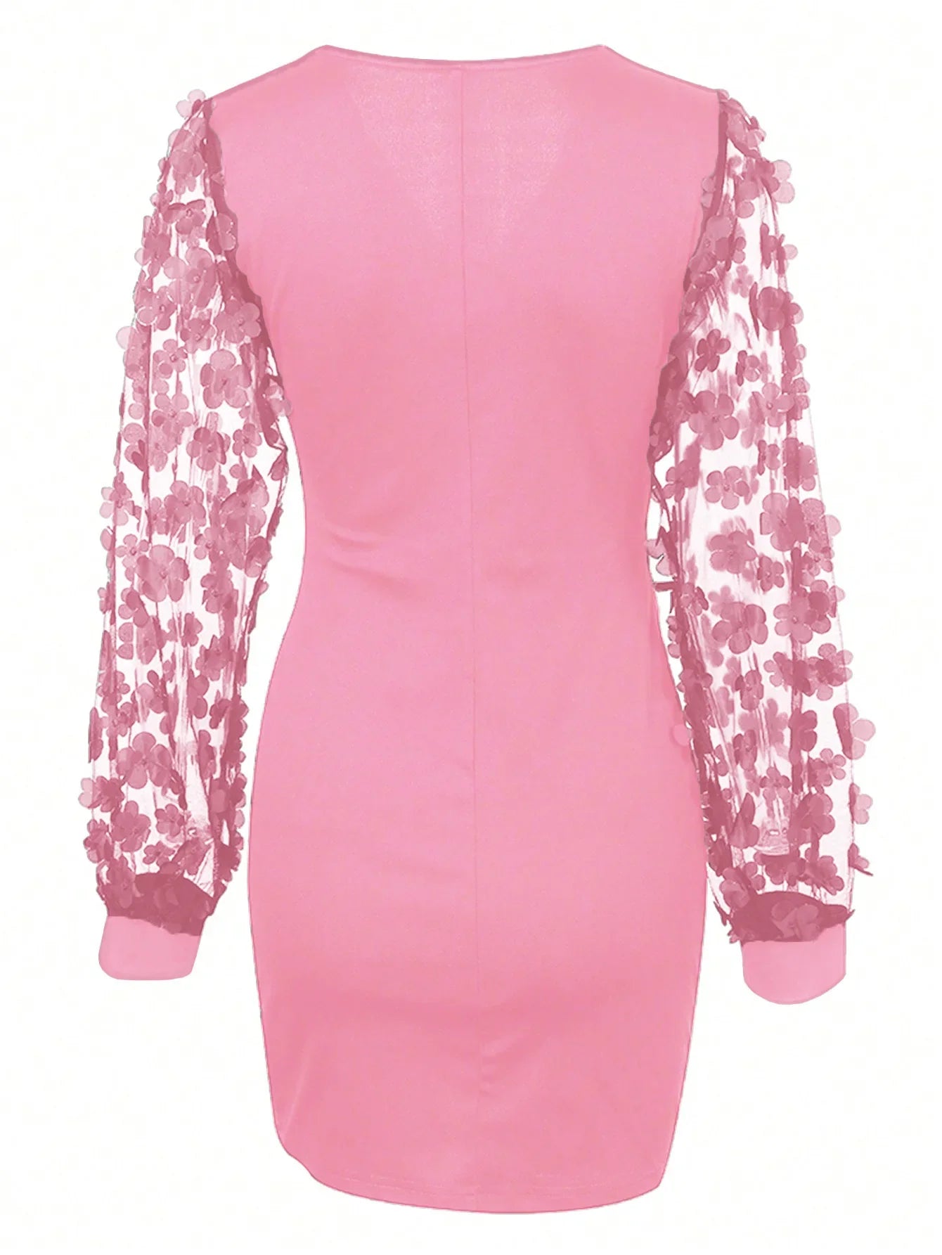 Lace V-neck Long Sleeved Printed Slim Fit Hip Hugging Skirt Dating Versatile Elegant Commuting Style Dress