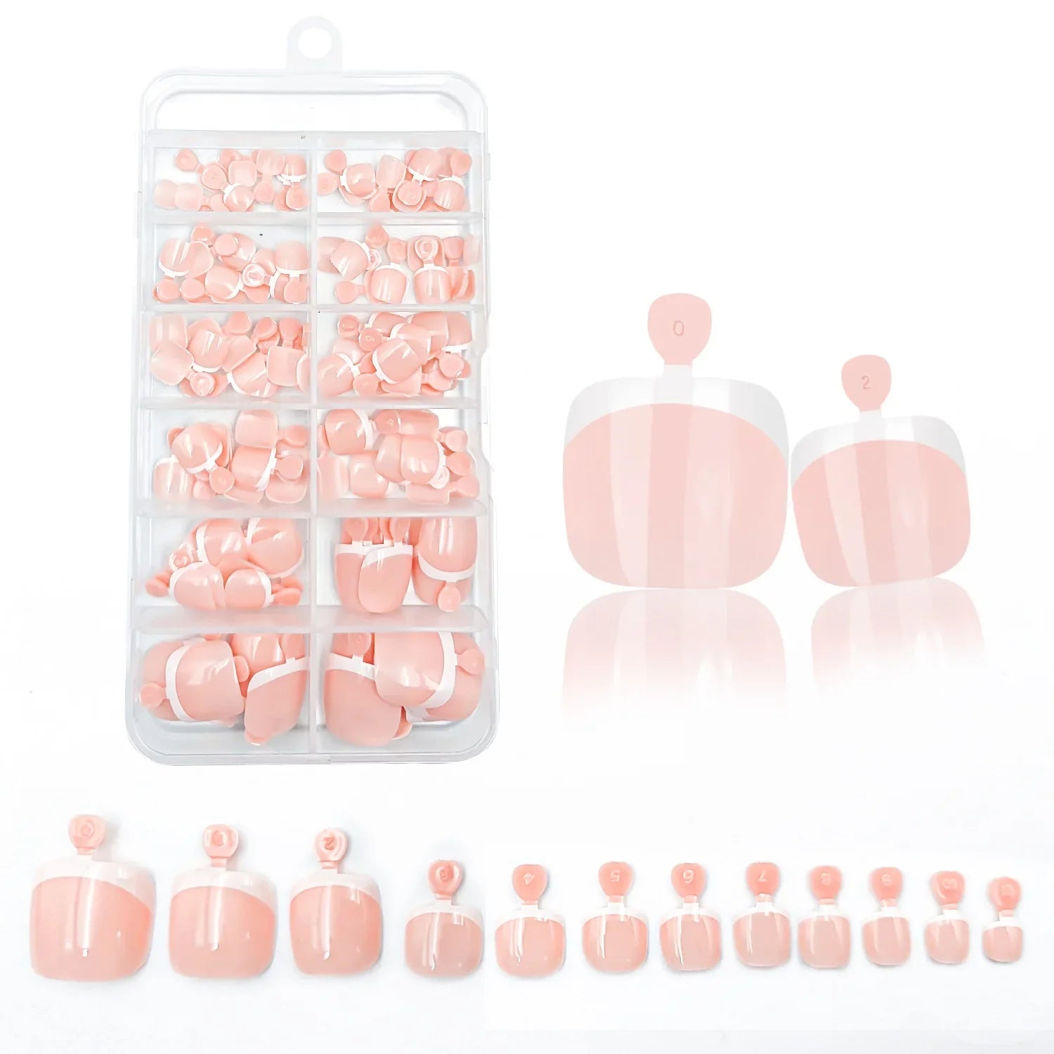 120pcs/Box 9 Styles French Fake Press On Toenails Short Square Nude Pink French Glossy False Toe Nail Full Cover Toe Tips